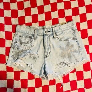 American Eagle Outfitters Floral Embroidered Vintage Style Denim Mid Rise Shorts